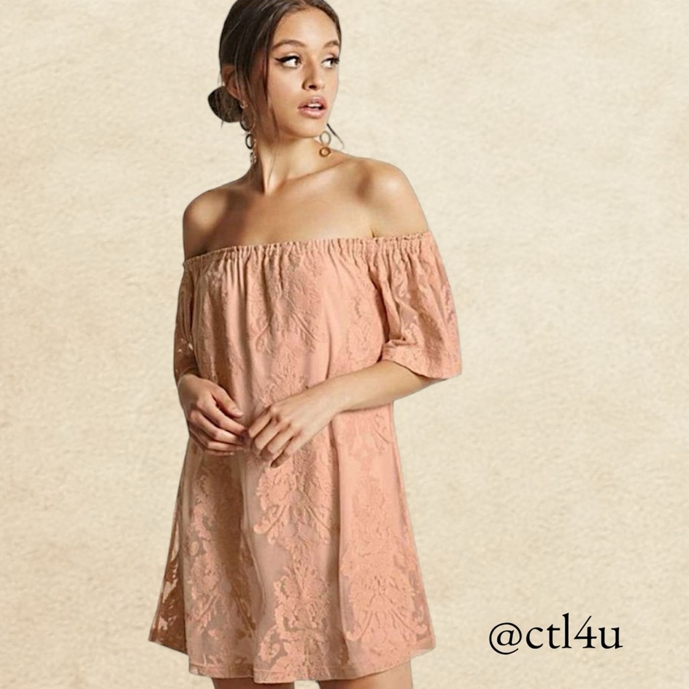 orever 21 Off-Shoulder Lace Embroidered Tunic Dress Boho Peasant M